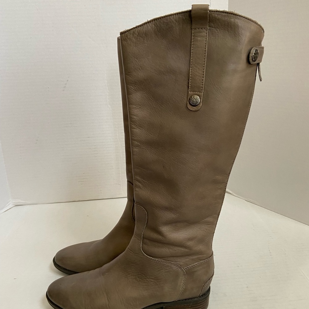 Sam Edelman Boots Riding Tall Knee Womens Leather Size 8.5M Gray Taupe Brown